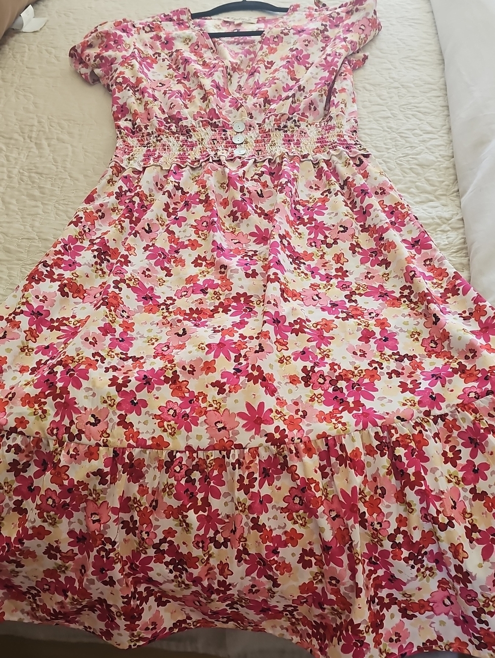 indulge Pink Floral Casual Smocked Waist Dress